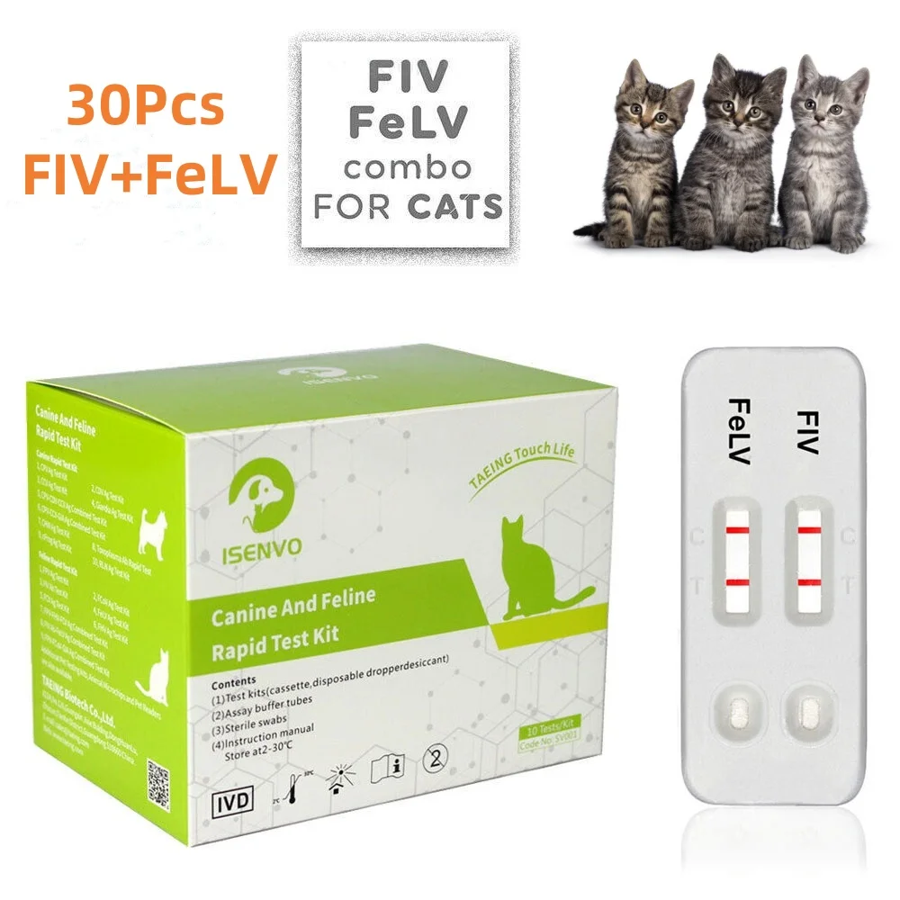 30 Pcs (FIV+FeLV) Feline Immunodeficiency & Leukemia Combo Test Kits for Cats Health Care