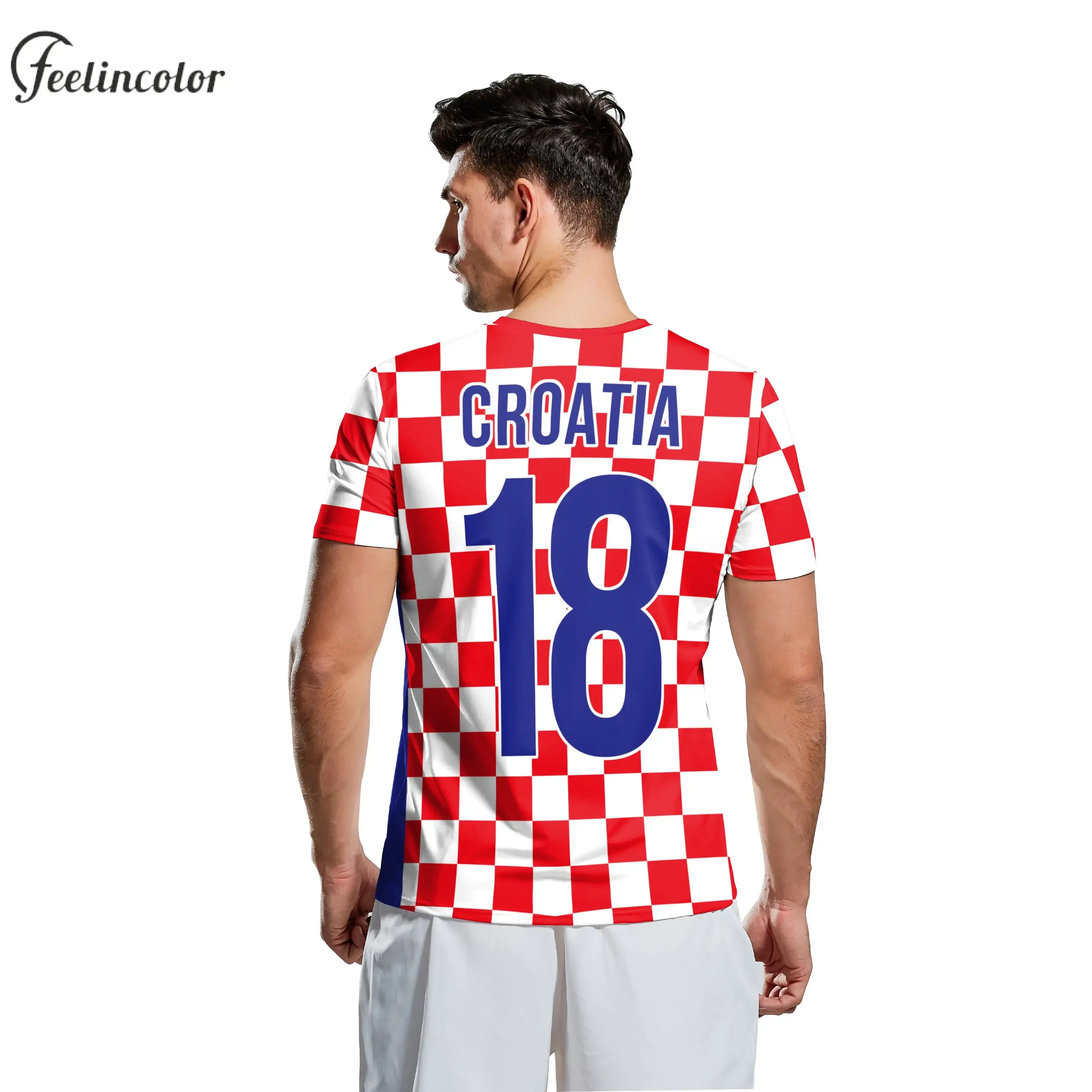 European Cup Croatia T-Shirt for Men HR Flag Tee Shirts Fashion 18 Soccer Top Red White Grid Football Jerseys Unisex Clothing