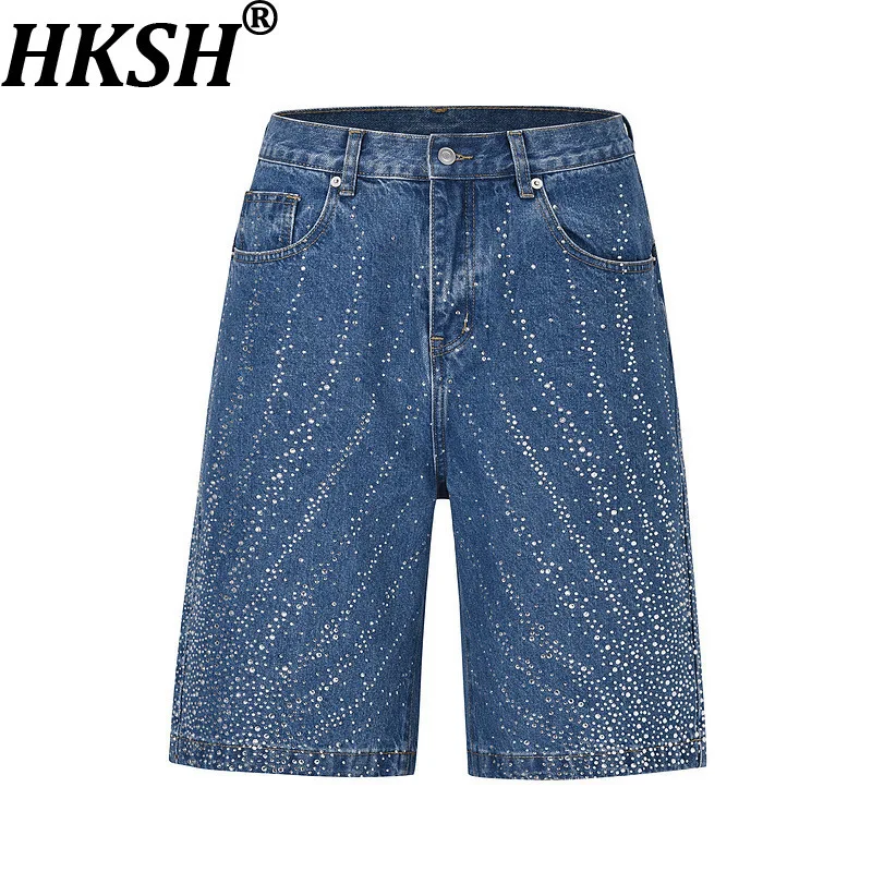 

HKSH Spring Summer New Man Tide Chic Ins Vintage High Street Washed Shiny Diamond Capris Streetwear Jeans Fashion Shorts HK9346