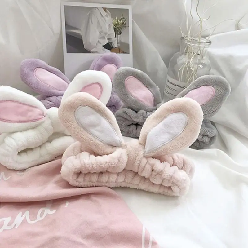 Woman Lovely Rabbit Headband Bow Elastic Hairband Wash Face Turban Cute Hair Holder Ladies Band Hair Accessories Bunny Ear