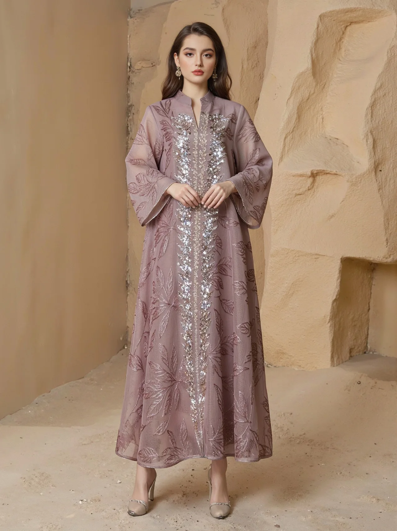 New Fashion 2026 Muslim Middle East Women's Sequined Casual Trendy Elegant Long Sleeve Pullover Abaya Female Jalabiya Clothes