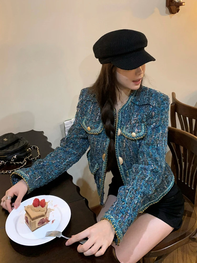 

FFmiss Роскошное шерстяное пальто женское Thiened Tweed iny Tead вязаное облегающее пальто Ele Sle с круглыми украшениями на пуговицах