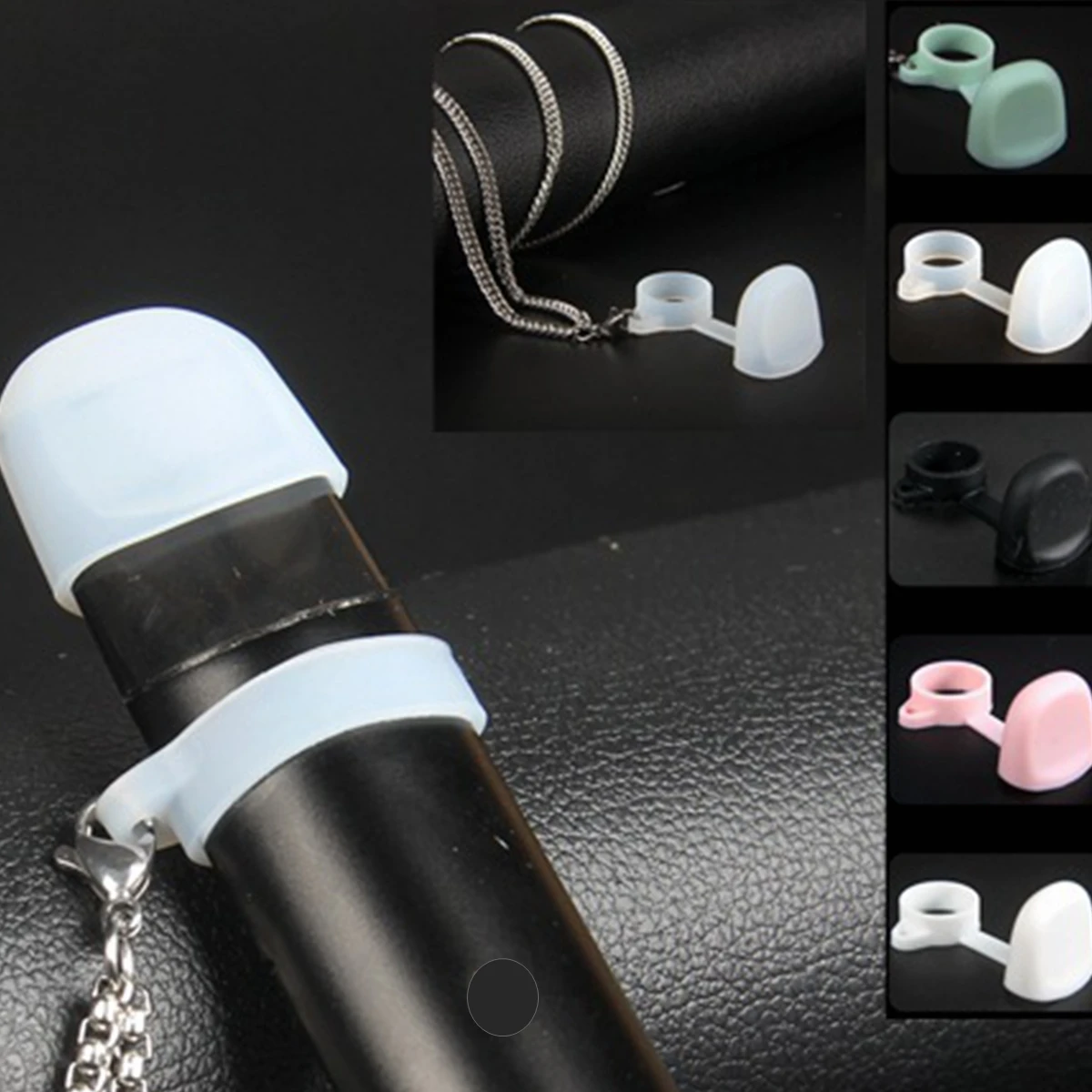 1pcs Universal Stainless Steel Electronic Cigarette Dust Cap Metal Necklace Chain with Silicone Anti Loss Protection Ring view 2