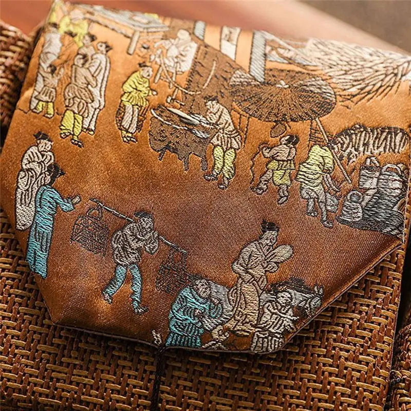 

REST Сумка для хранения чайника из ротанговой ткани Керамический чайник Чайные чая Тканевая подарочная коробка Пустая сумка с кисточками для хранения в китайском стилеC