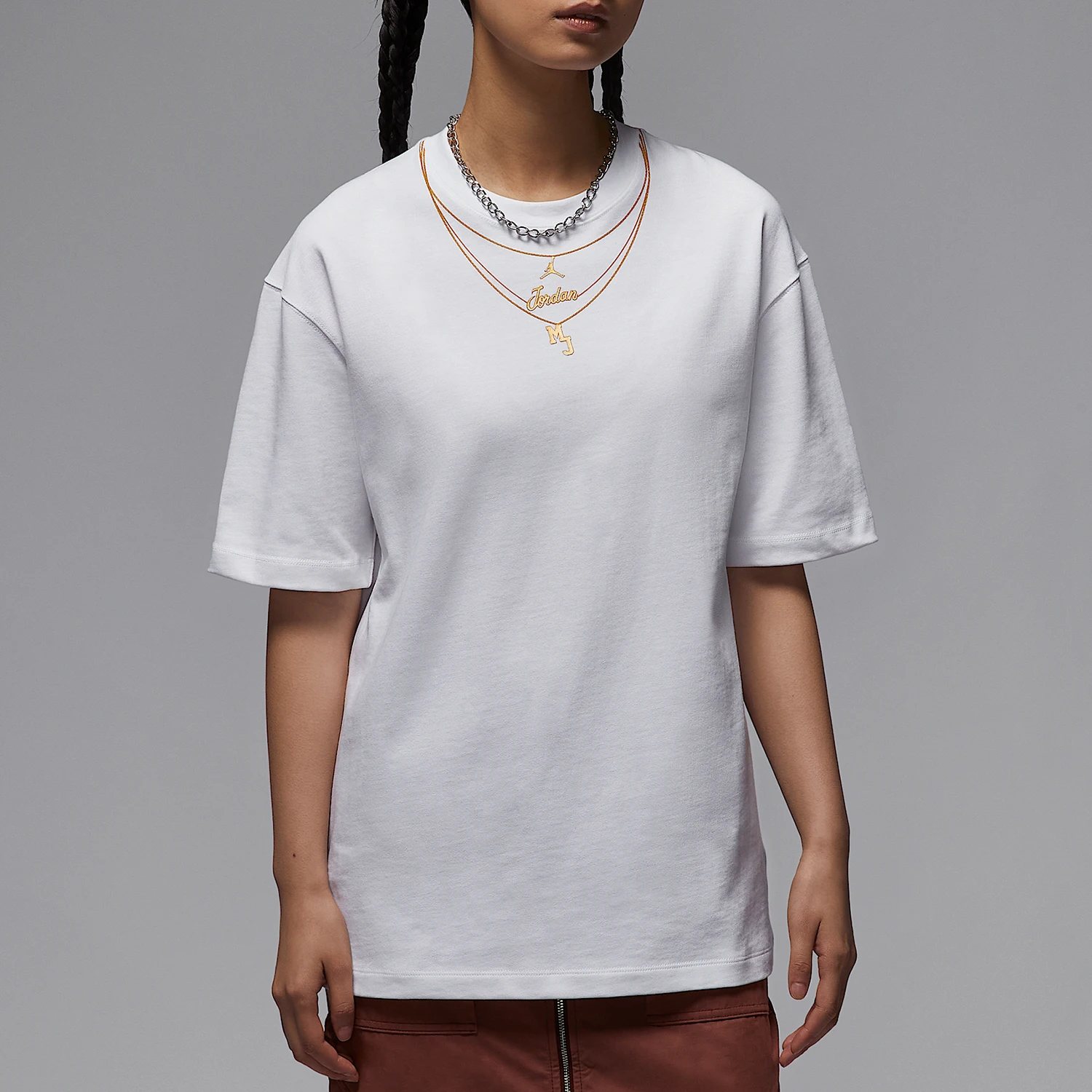 

Nike genuine JORDAN Women's Loose Necklace Pattern Minimalist Short Sleeve IH0834-100