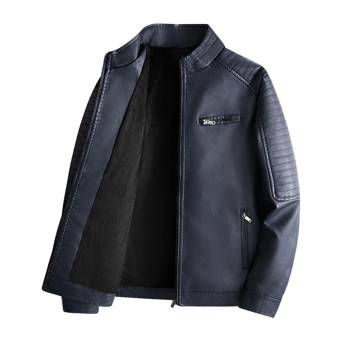 Chaqueta de cuero PU delgada para motocicleta, chaqueta de cuero polar informal de negocios para hombre, chaquetas de cuero PU gruesas de invierno de marca a la moda para hombre