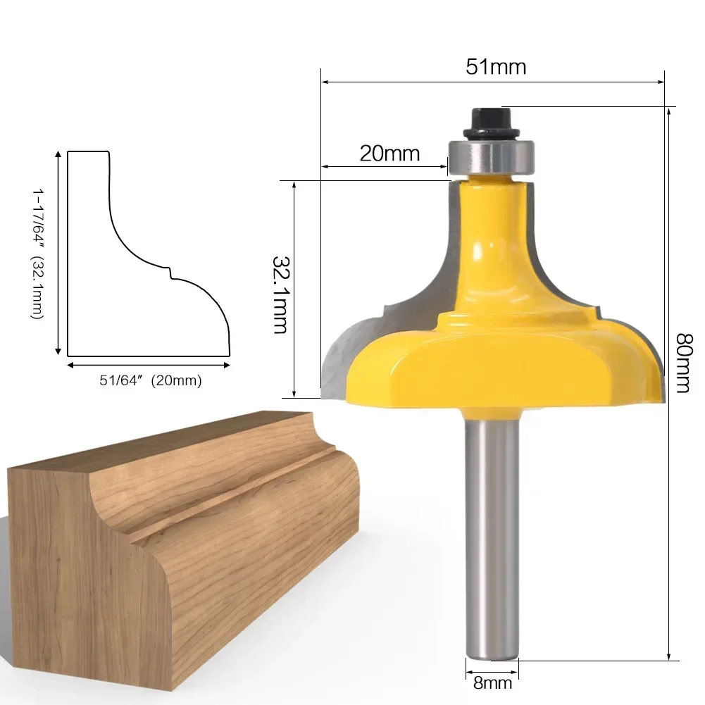 1PC 8mm Shank Wood Milling Cutter Router Bit for Large Trimming Picture Frame & Molding Woodwork Power Tools