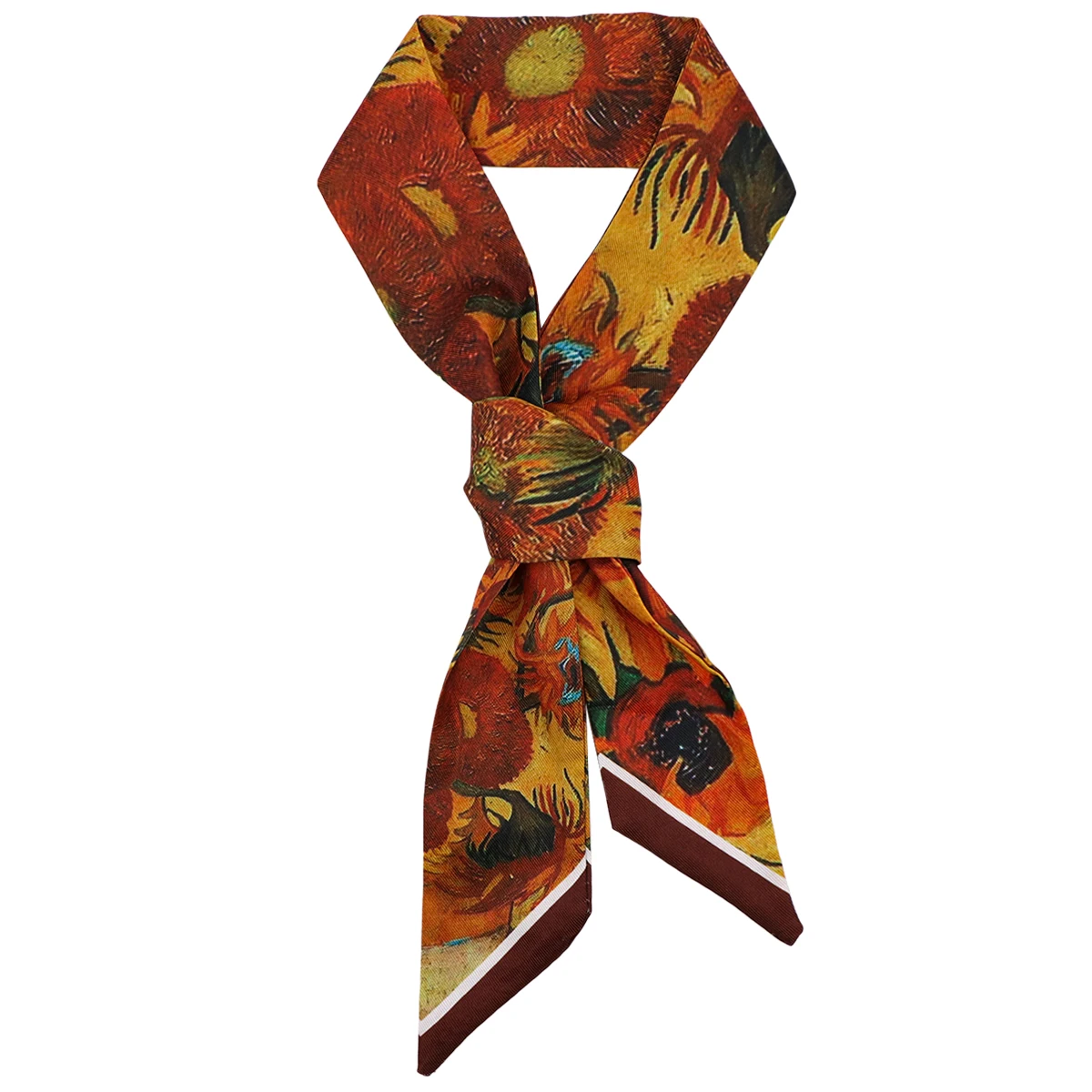Skinny Scarf Women Small Bag Scarves Hair Neck Scarf For Ladies Foulard Van Gogh Oil Painting Print Neckerchief Headband