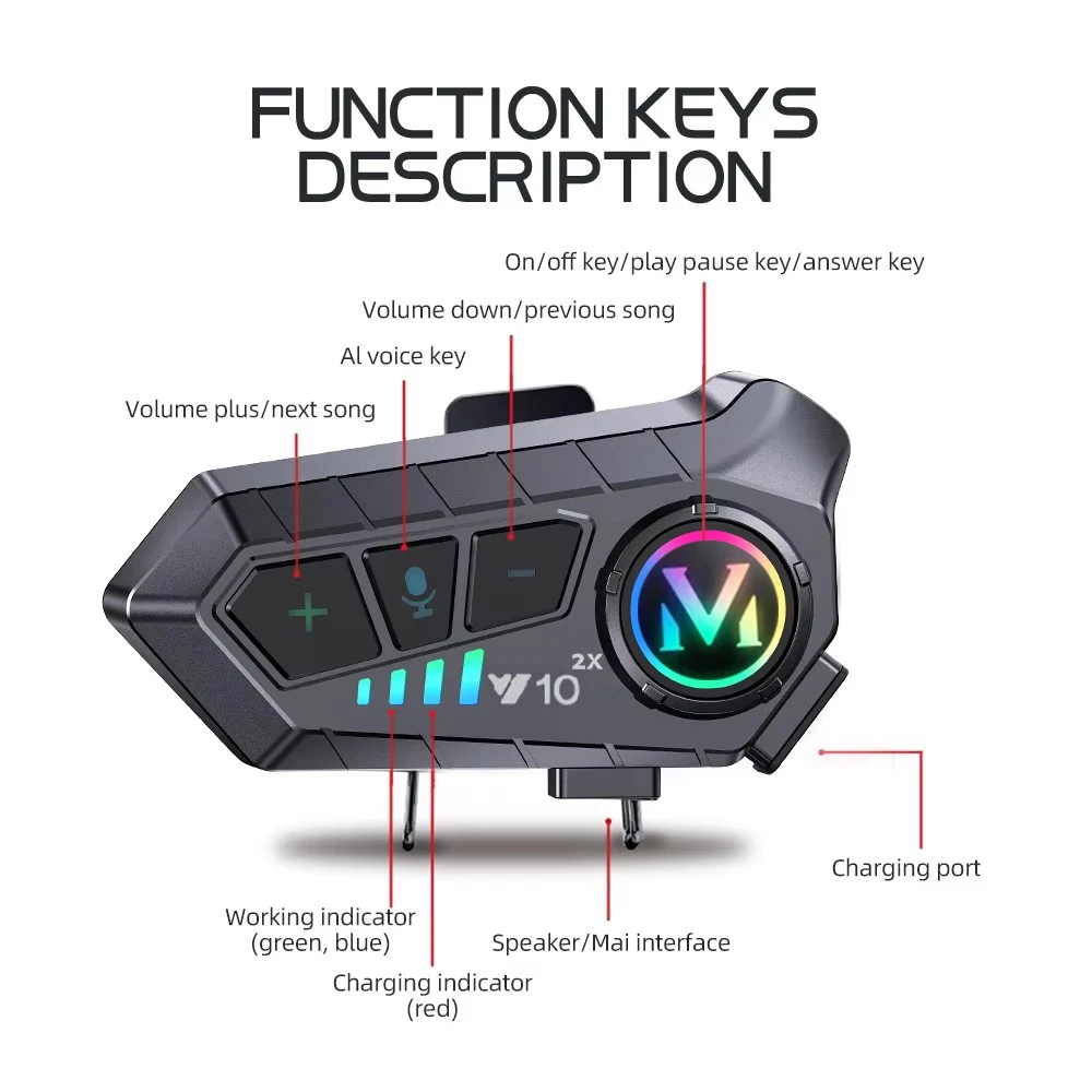 1/2x Music Interphone Motorcycle Helmet Intercom Headset BT5.3 Waterproof 300m Intercomunicador Speaker Interphone Earphone
