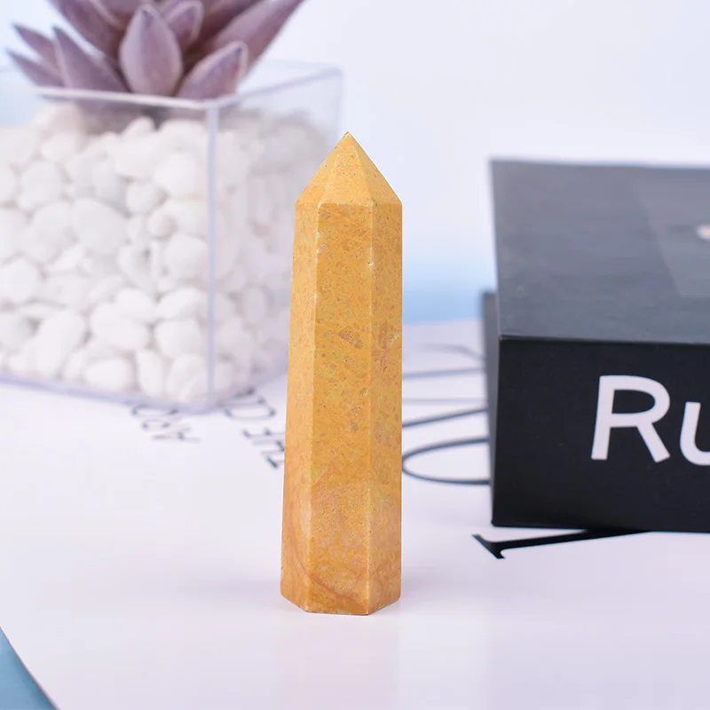 1Pc 50-80mmNatural Kristall Gelb Stein Poliert Kristall Punkt Sechseckigen Obelisk Kristall Ornamente Für Home Dekoration Diy geschenke