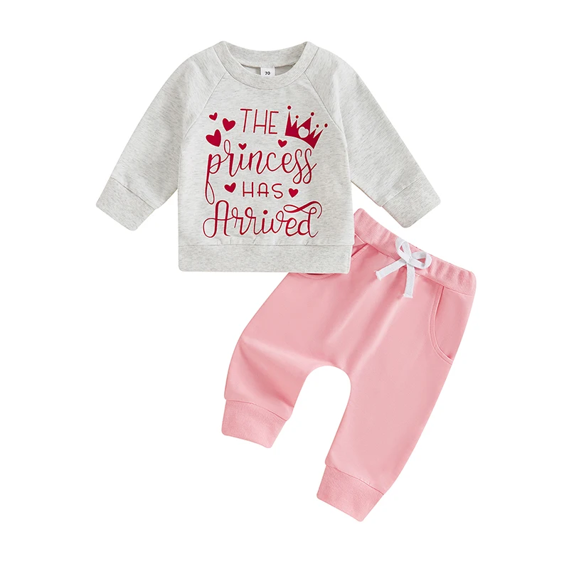 

Baby Girls 2-piece Outfit Letters Print Long Sleeve Crew Neck Sweatshirt with Elastic Waist Sweatpants Fall Clothes