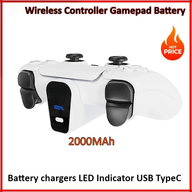 

2000mAh for PS5 Wireless Controller Gamepad Battery External Battery Clip Removable Battery chargers LED Indicator USB TypeC