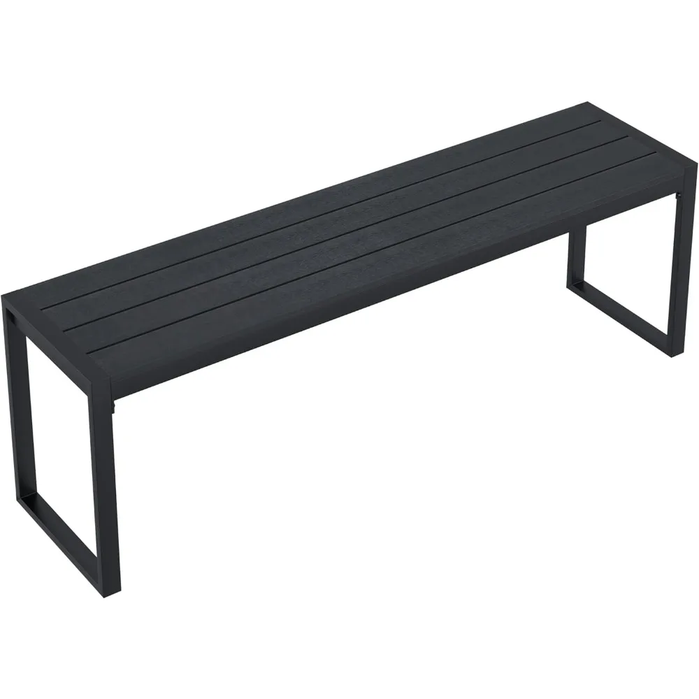 

3-Person Outdoor Bench 53" Long Garden Bench Metal Frame Backless Porch Patio Bench, Black