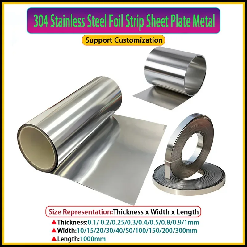 

304 Stainless Steel Foil Thin Strip Plate Custom Width 10-300mm Thickness 0.1-1mm