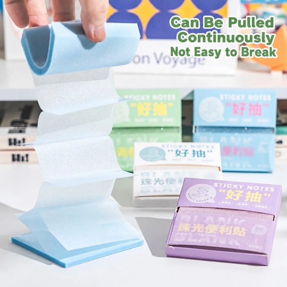 100Sheets Durable PET Sticky Notes Pull-out Transparent Pearlescent Sticky Notes Shimmer Pearlescent Memo Pads Back To School