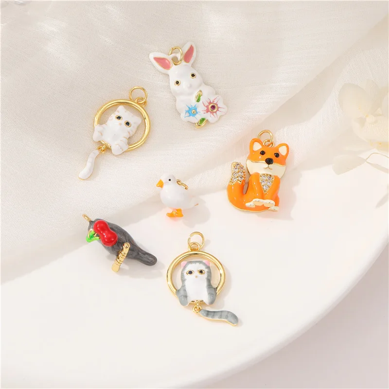 6pcs/lot Little cat pendant alloy enamel cute  rabbit Charm DIY accessories of necklace bracelet headdress handmade fitting