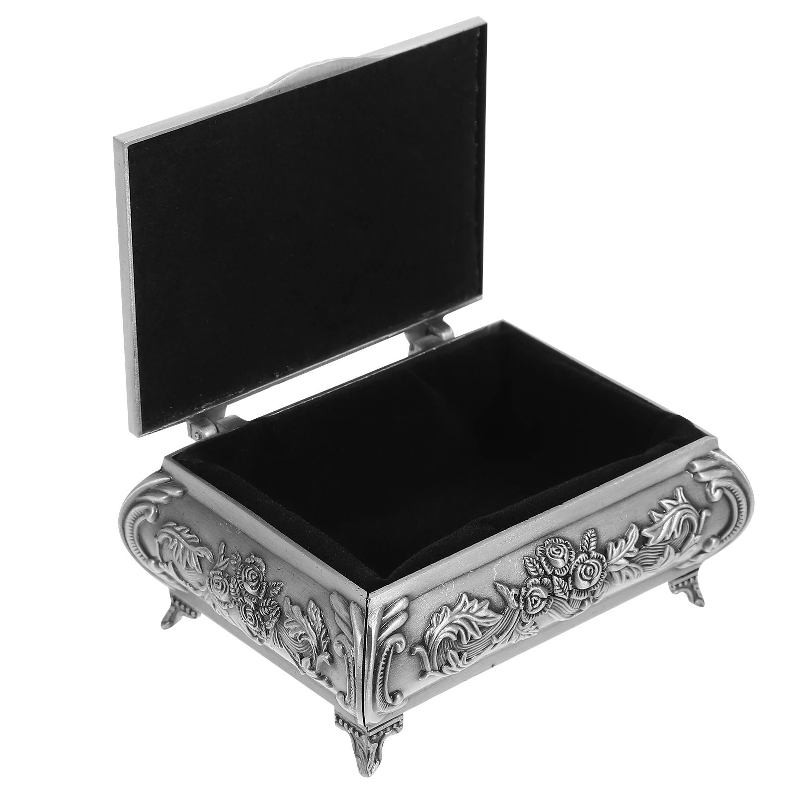 

Rose Jewelry Box Metal Holder Earring Storage Case Vintage Trinket Boxes Footed Bracelets Container Silver Zinc Alloy Jewelry