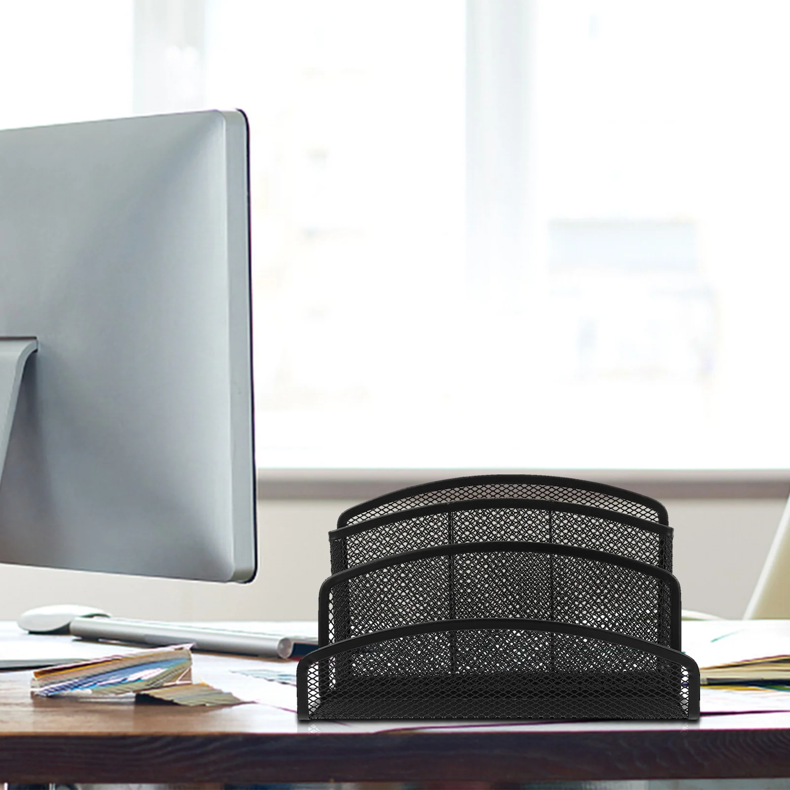 

Iron Mesh Desktop -Compartment File Folder Holder For Desk Mail Sorter Vertical Wire Rack Letter Organizer Office