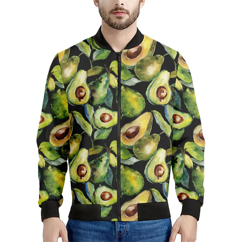 Avocado Pattern Zipper Jacket For Men 3d Printed Fruits Coat Street Casual Zip Up Jackets Tops Long Sleeve Bomber Sweatshirt