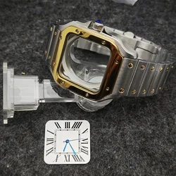High Quality 38mm Square NH35 Watch Case Stainless steel Strap Rose/Gold/Silver Cases for Santo mod NH35 NH36 movement 27mm dial