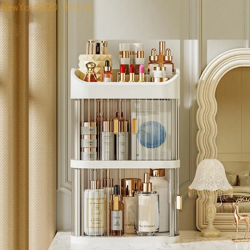 Premium Plastic Makeup Display Case Elegant 3 Layer Vertical Organizers With Dustproof Cover For Dresser Desktop N84C