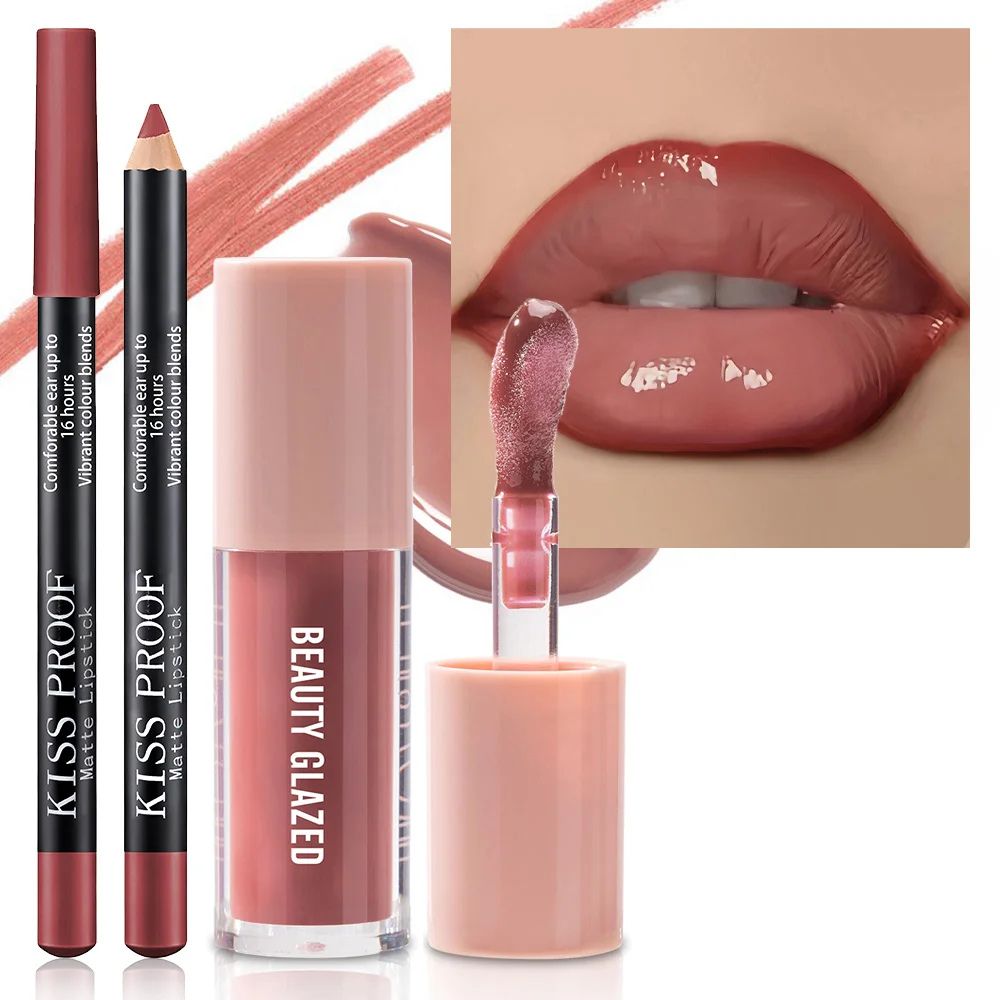 2 ピース/セットリップライナーリップオイルセットマットベルベット口紅リップグレーズセットリップコンボリップオイル長期的な防水リップメイク