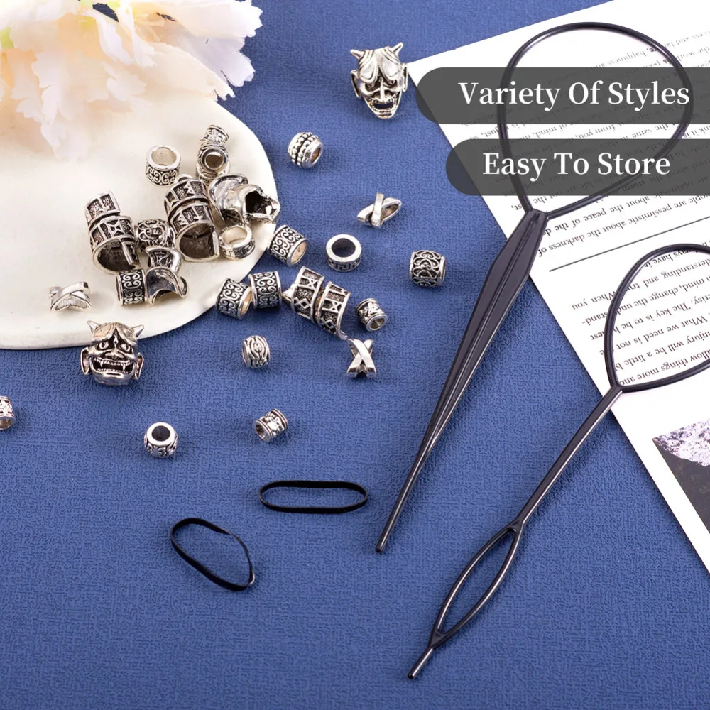 DIY Dreadlock Hair Jewelry Making Kit Including Skull Alloy European & Hair Pin Bun Maker & Elastic Thread Hair Ties & Tail Comb