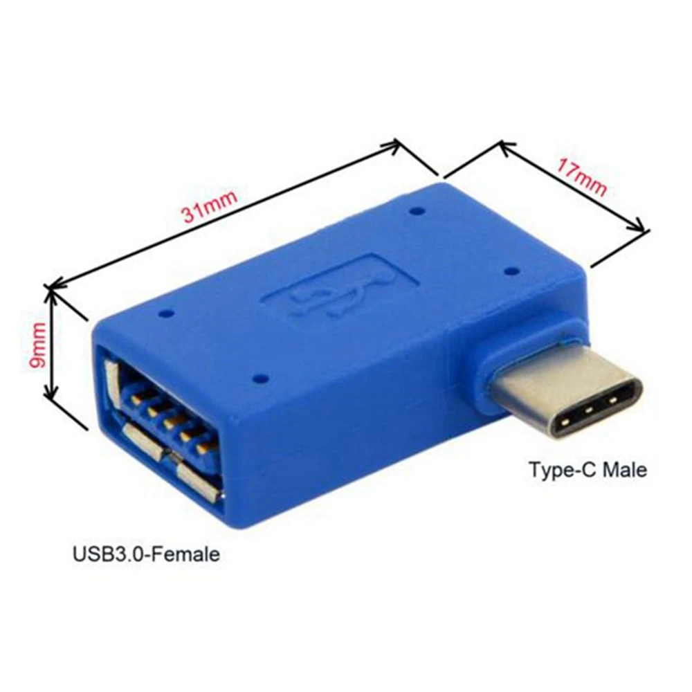 USB-C USB 3.1 Tipe C, sudut kanan Kelas 90, konverter konektor adaptor OTG Tipe C laki-laki ke USB 3.0 A perempuan untuk Laptop