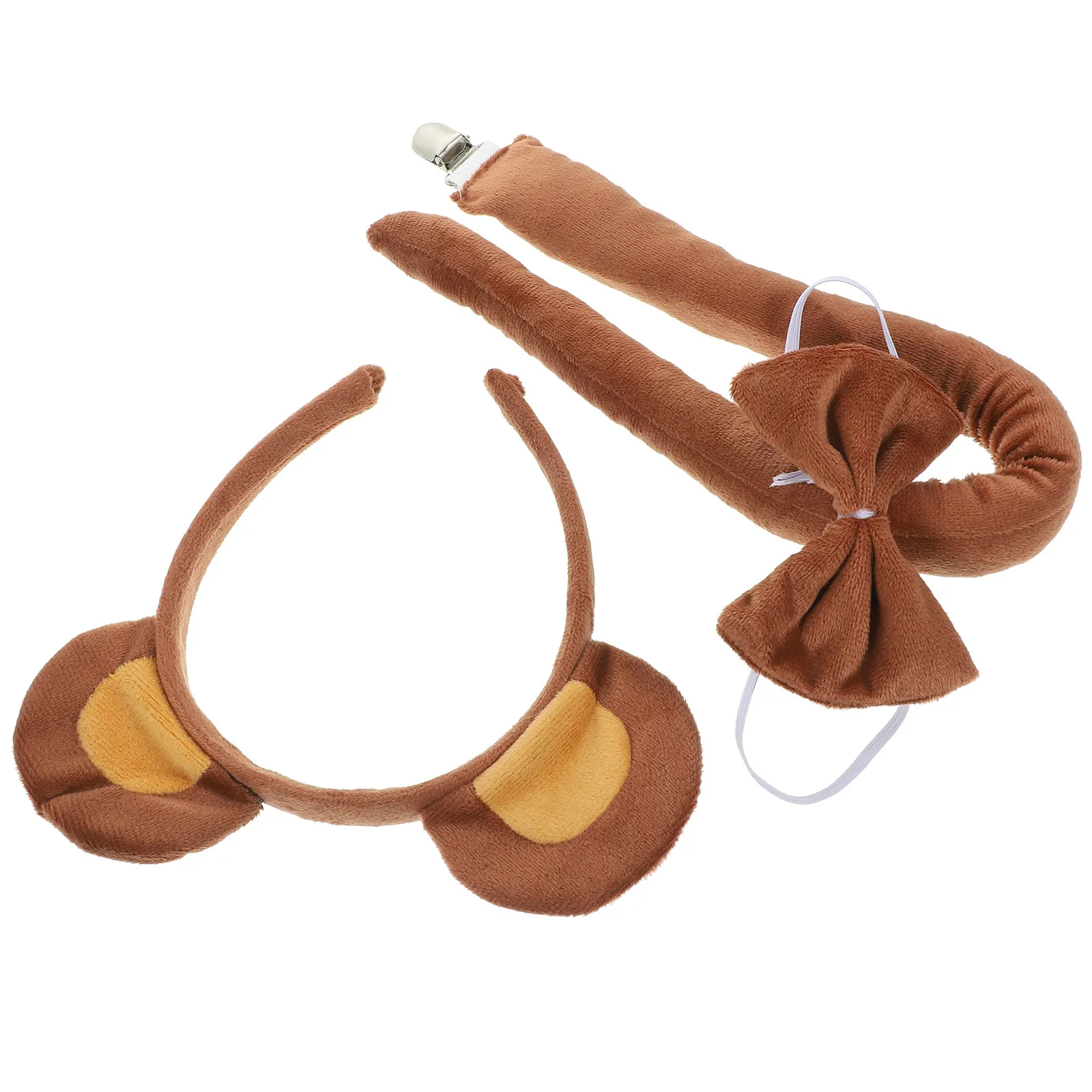 1세트 곰 귀 머리띠 꼬리 나비넥타이 동물 의상 세트, 가면 무도회 코스프레용 귀 머리띠 곰 의상 액세서리