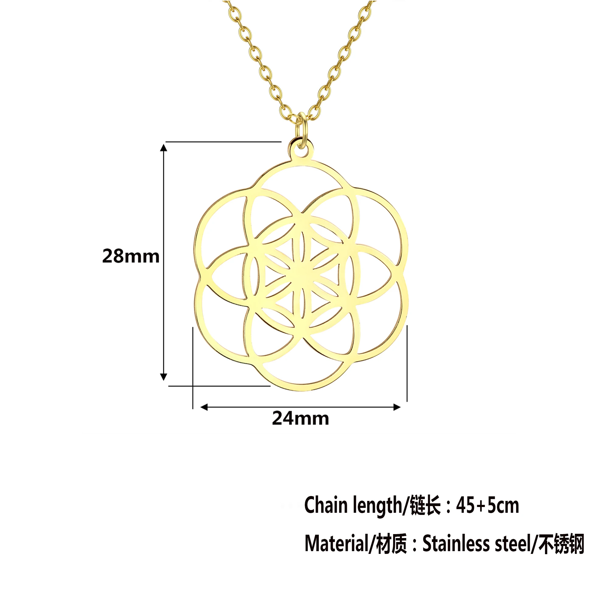 Kinitial Bohemia Flower Of Life Yoga Necklace Female Women Ethnic Jewelry Leaf Clover Stainless Steel Necklace