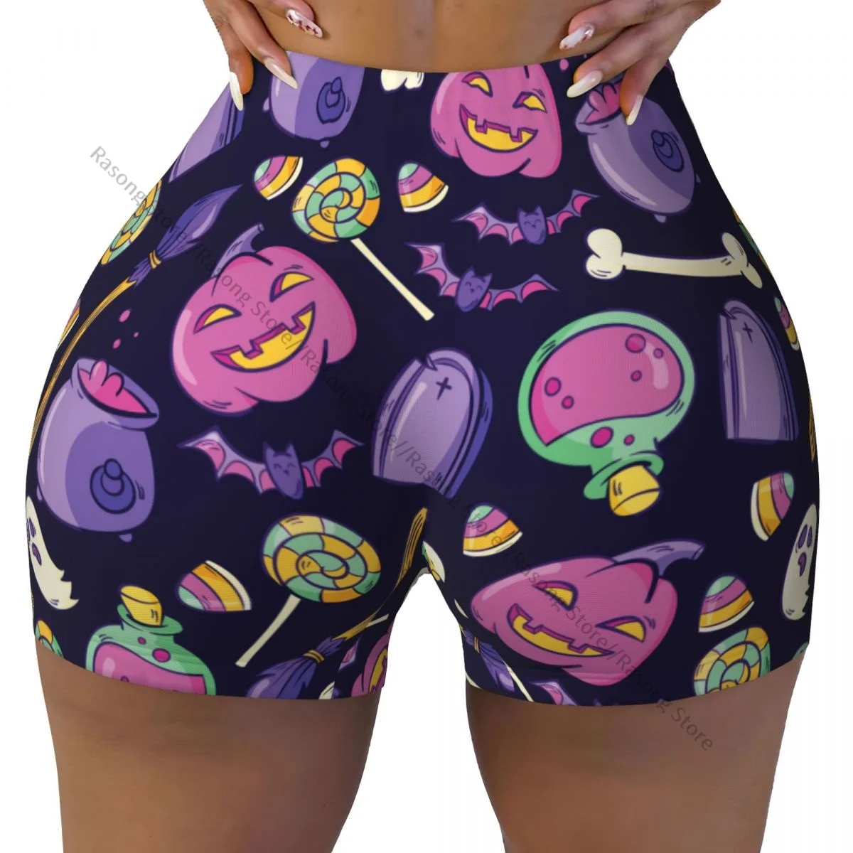 Sexy tight hip sports shorts Halloween Skulls Print fitness women's comfortable yoga shorts