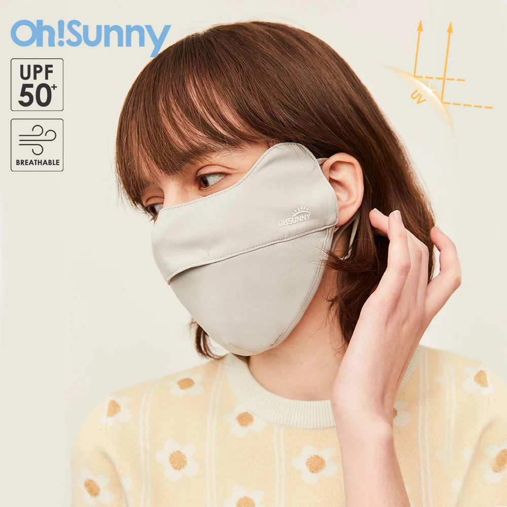 OhSunny-mascarilla de protección solar para exteriores, máscara reutilizable de secado rápido con protección solar Anti-UV para nariz abierta, transpirable, tejido de refrigeración de Color sólido