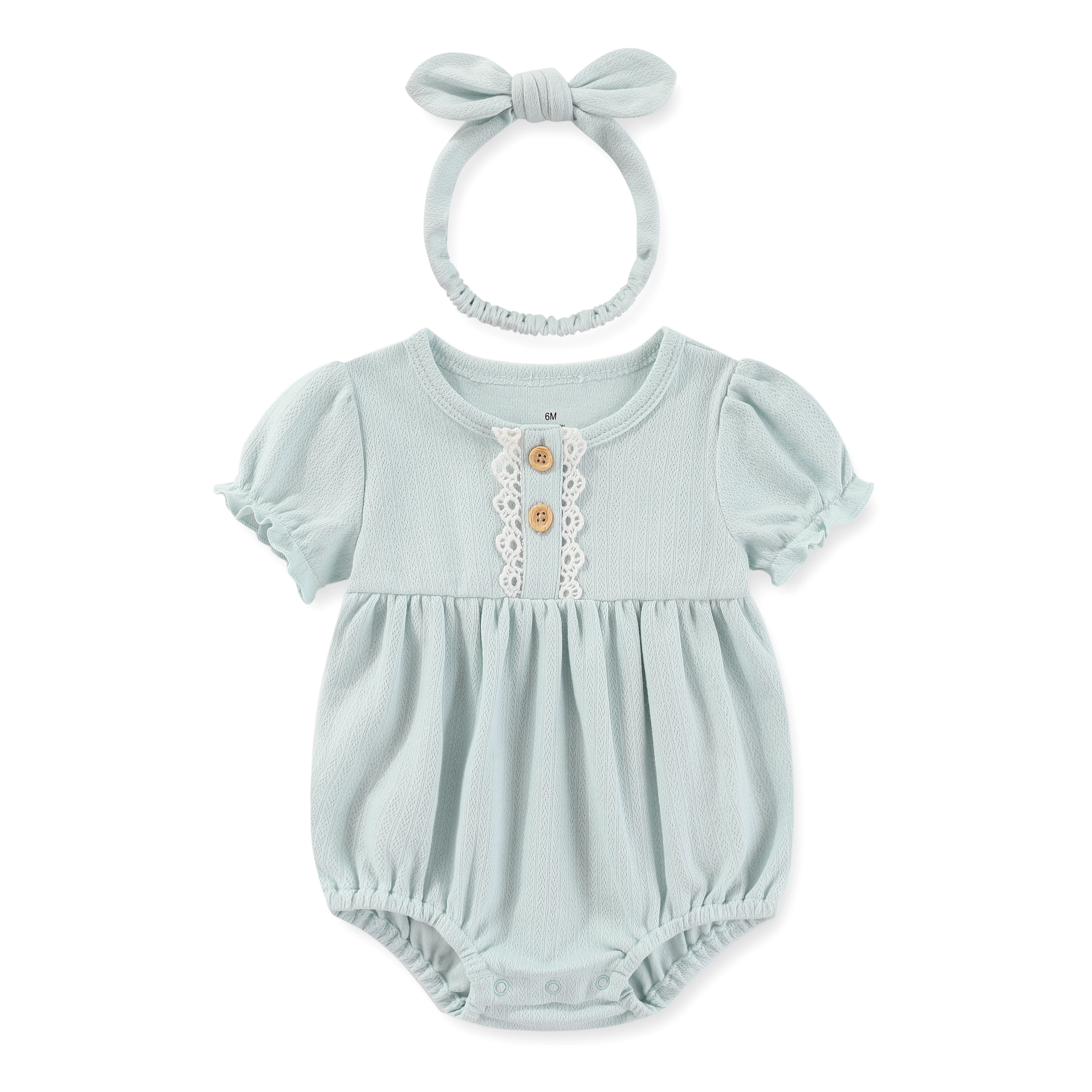 Conjunto bodysuit e bandana de algodão para bebês, macacão manga curta, monocromático, roupas recém-nascidas, verão, 6-24 meses