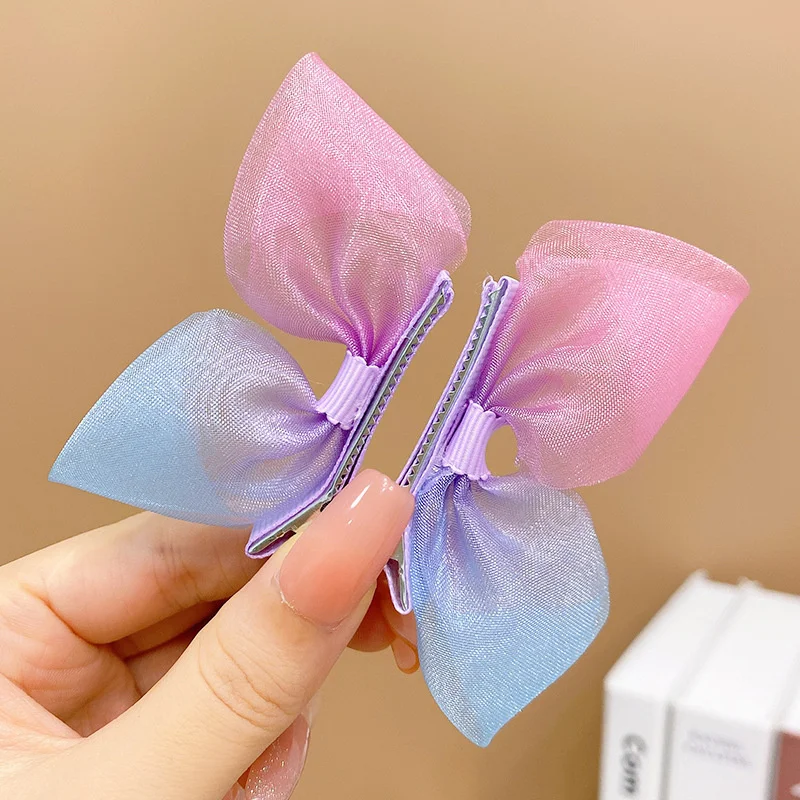 2PCS New Lovely Princess Gradient Color Bow Girls Hairpins Children Headwear Hairgrip Hair Clips Barrettes Hair Accessories