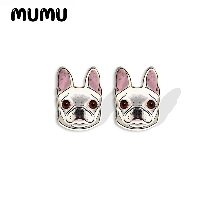 2023 New Black White Bulldog Head Acrylic Stud Earring Animal Earrings Resin Epoxy Jewelry Gifts Friend