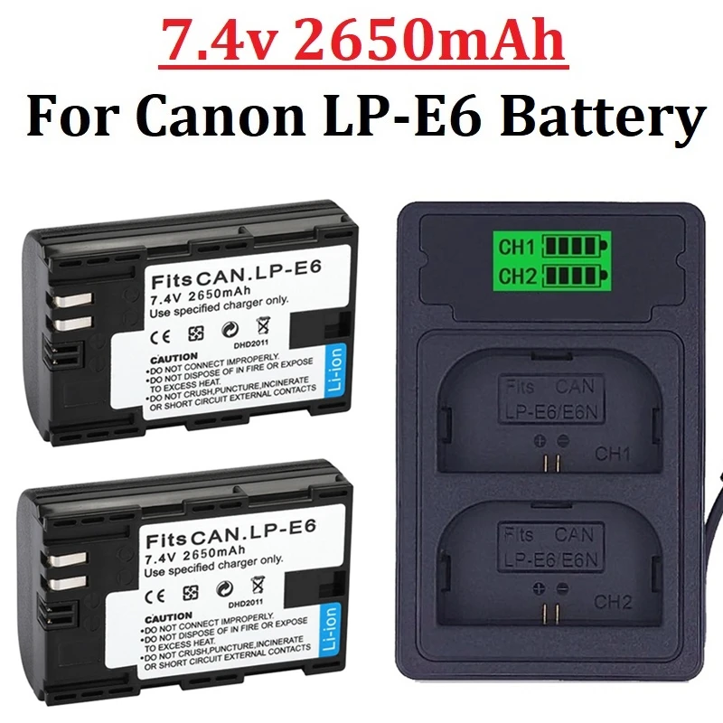 2650mAh LPE6 LP-E6 LP E6 E6N LP-E6N or charger for Canon EOS 6D 7D 5D Mark II III IV 5D 60D 60D 70D 80D 90D 5DS R5 R6 XC10 XC15