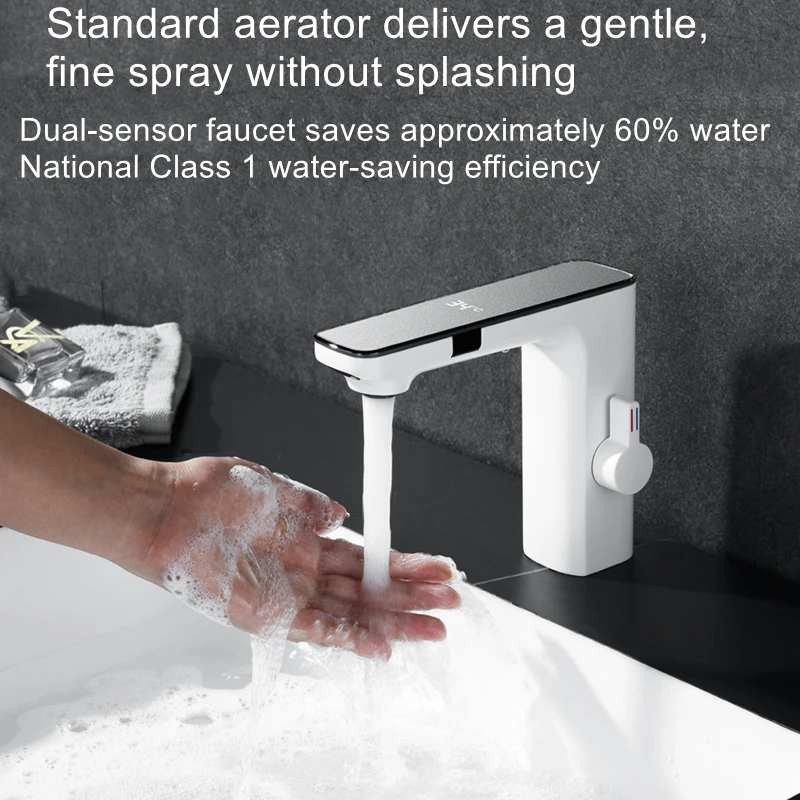 

Автоматический инфракрасный смеситель с цифровым дисплеем и индикатором температуры для раковины, с датчиком горячей и холодной воды