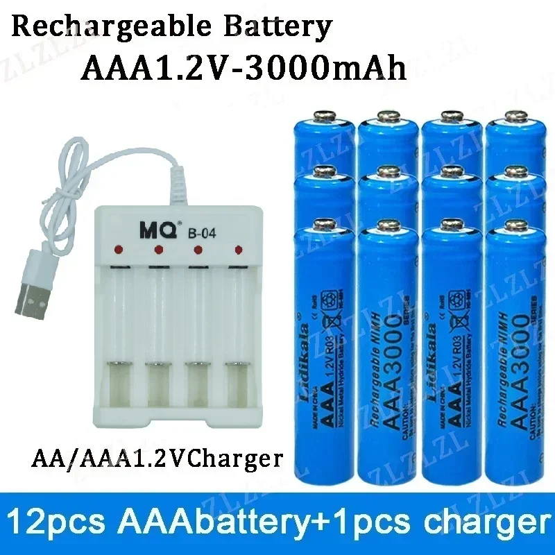 NEW High Quality 1.2V Rechargeable Battery, AAA3000 Battery+USBcharger, Alkaline Technology, for Remote Control, Toys/computer