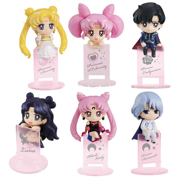 

Ochatomo Series Sailor Moon R Night & Day ПВХ Фигурки Игрушки 6 шт./компл. Serenity Black Lady Маленькая Леди Чиба Мамору Алмазная Игрушка Подарок