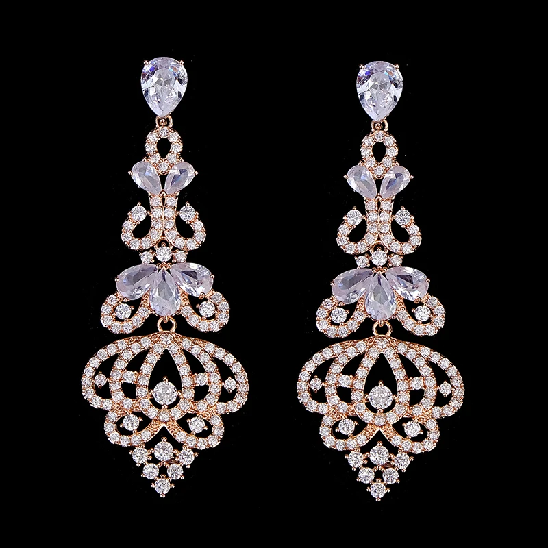 Zircon Hoop Drop Earrings Luxury Rhinestone Crystal Long Tassel Earrings for Women Wedding Bridal Jewelry Bridesmaid Gifts image 3