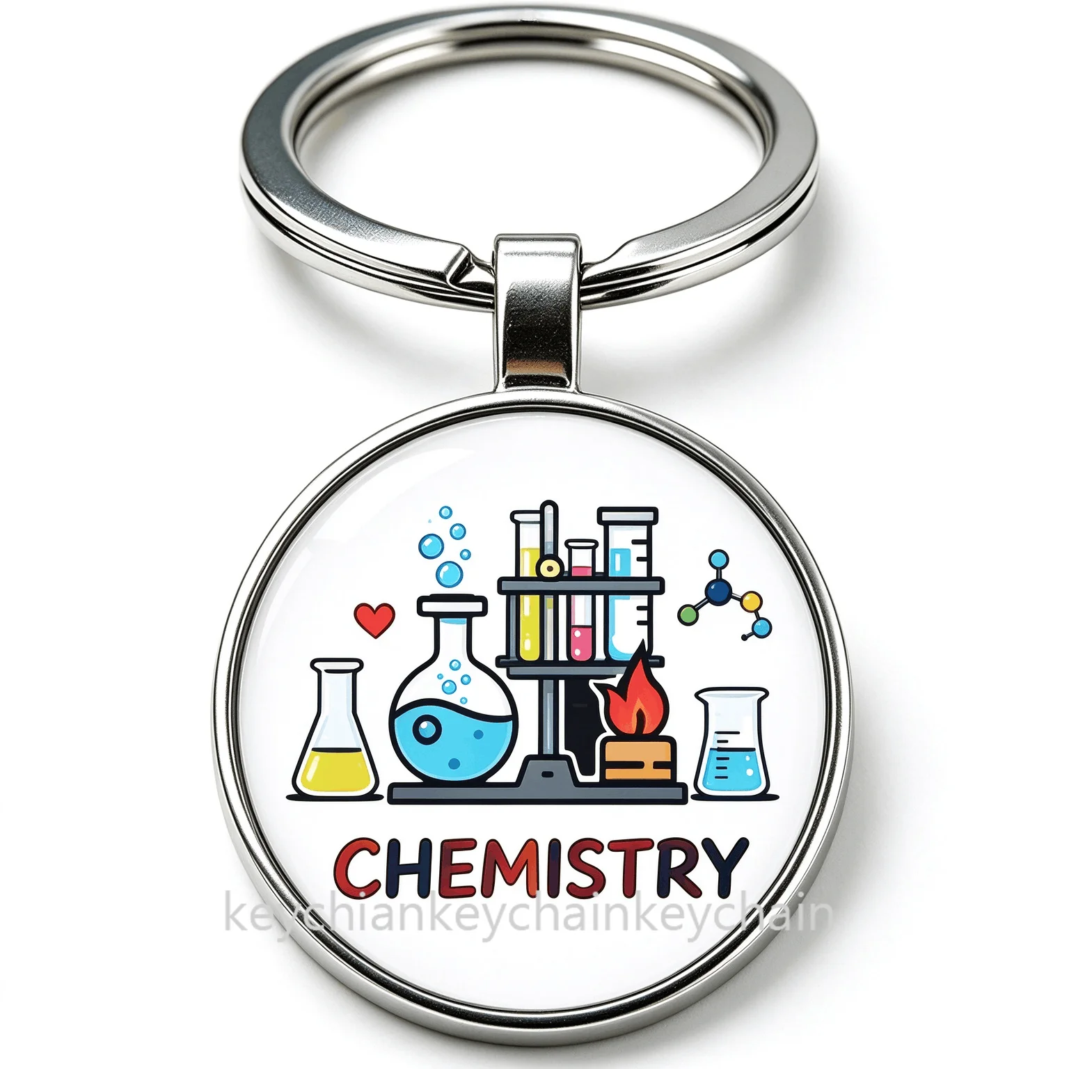 chemistry experiment beaker Keychain Round Photo Keyring Fashion Bag Charm Car Key Pendant Gift
