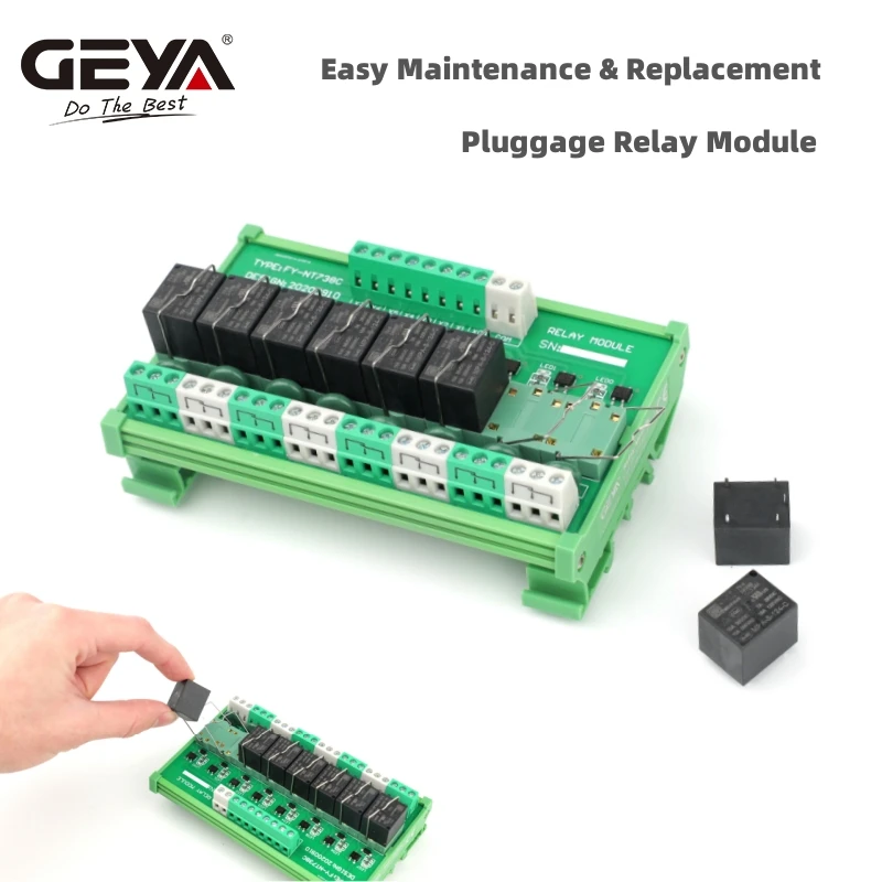 Geya 8 Kanaals Interface Relais Module 12Vacdc 24Vacdc Din Rail Panel Mount Voor Automatisering Plc Board