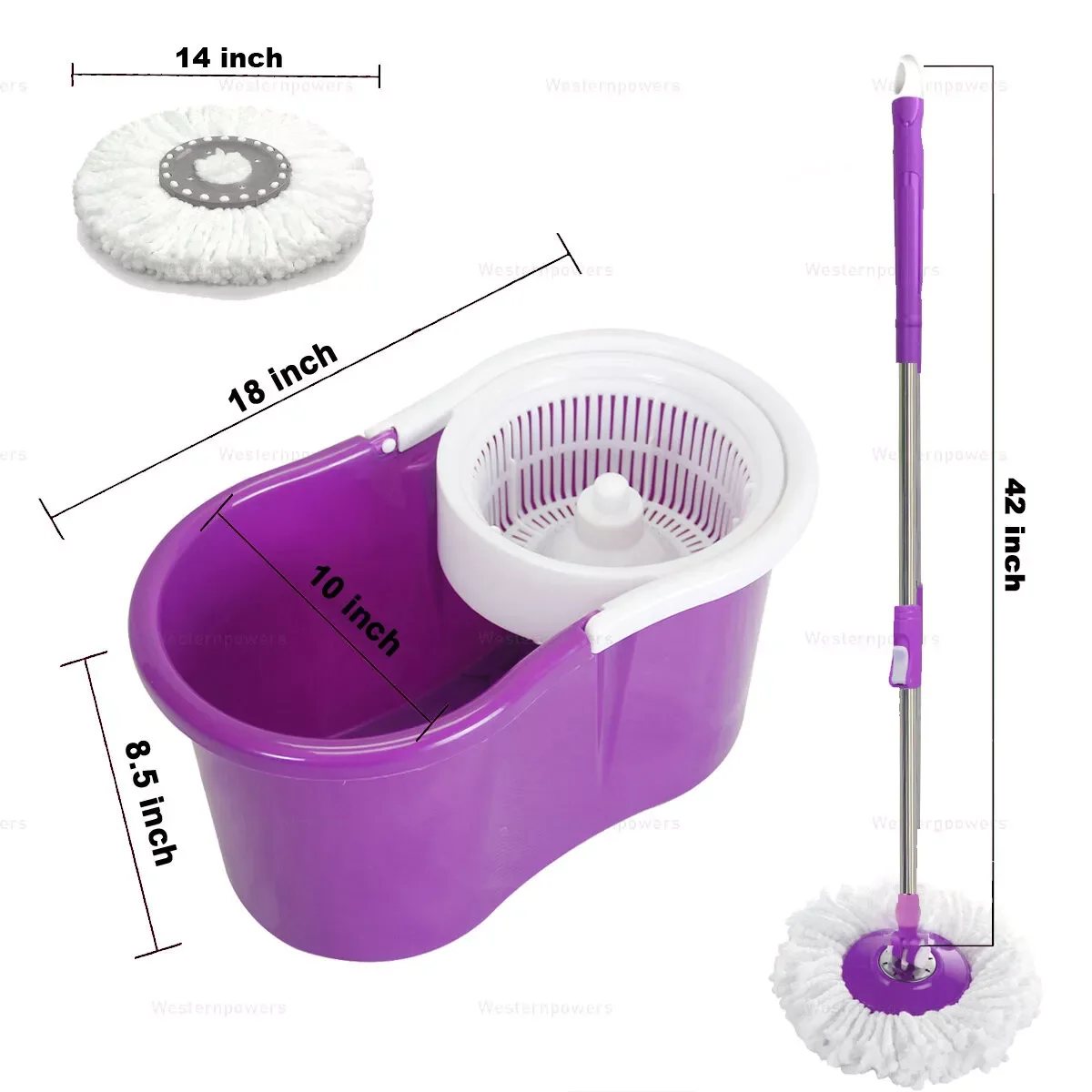 360° Rotating Head Easy Spin Dry Floor Mop Bucket + 2x Head Microfiber Spinning