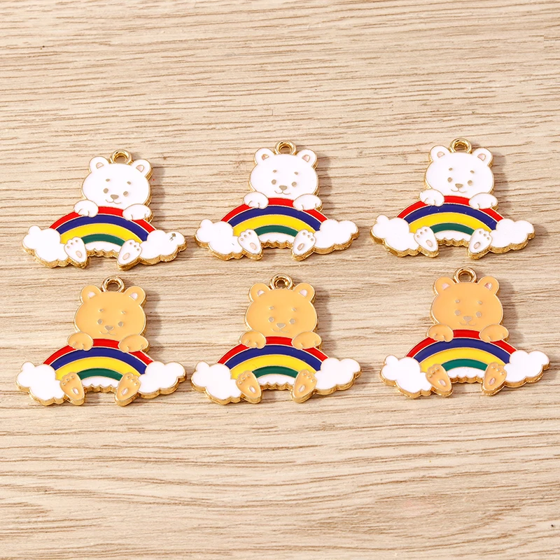 10pcs Cartoon Animal Bear Charms Enamel Colorful Rainbow Charms Pendants for Jewelry Making Earrings Necklace DIY Craft Supplies