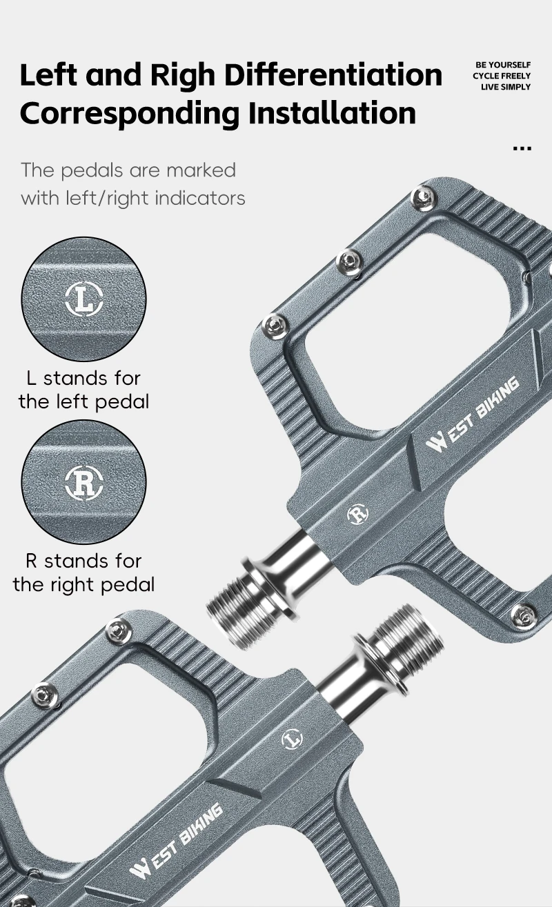 WEST BIKING Leichtgewichtige Fahrradpedale CNC Aluminiumlegierung Versiegelte 3-Lager Fahrradpedale Rutschfeste Flache Pedale Fahrradteile – Detail 8