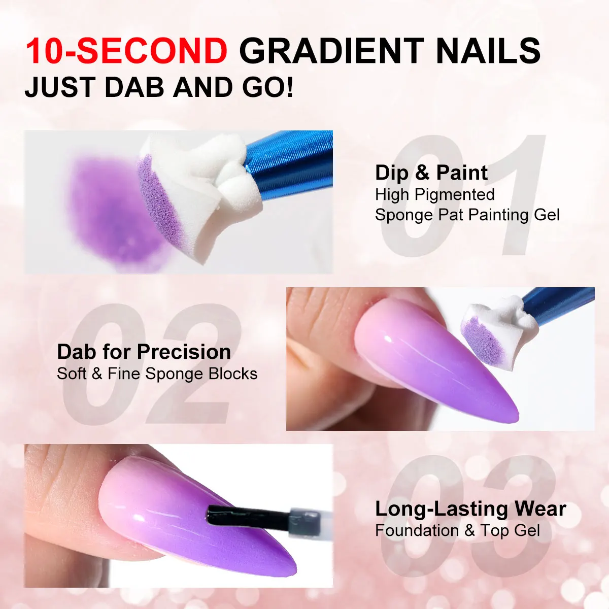 라이메걸 7IN1 그라데이션 페인팅 젤 세트 네일아트 DIY 4색 꽃무늬 페인트 조각 젤 (스펀지 50개, 네일 그랩핑 펜 포함)