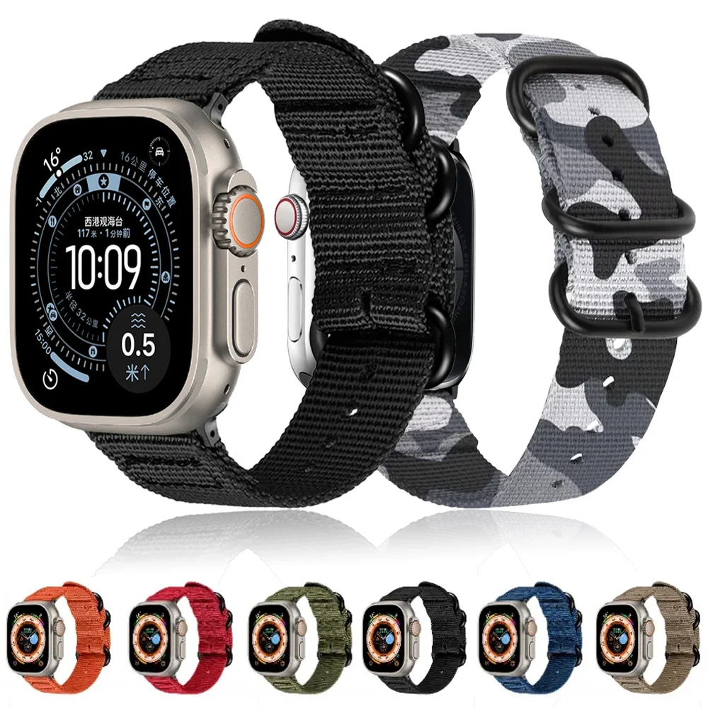 Nylon Strap For Apple Watch Band Ultra 3/2/1 49mm 45mm 41mm 44mm 40mm 46mm 42mm Three Ring Band iWatch 11 10 9 8 7 6 SE Correa