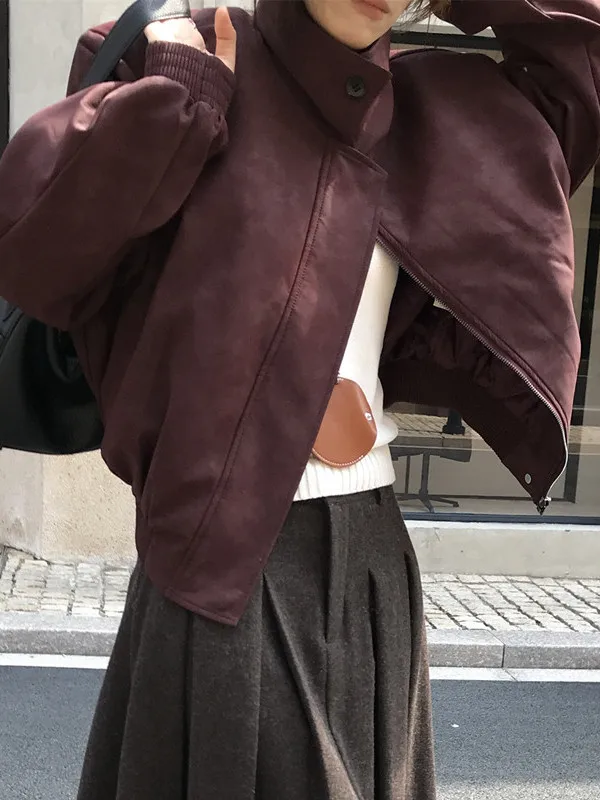 アメリカン スレ レトロ ジッパー オート レザー ジャケット レディース 香港 スレ シック コットン入り ジャケット バイクウェア トレンド