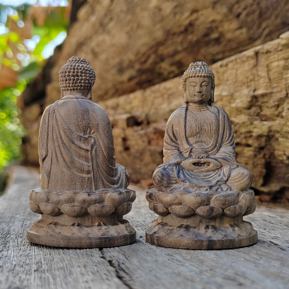 1 Pc 3.1 Inch Wooden Carved Buddha Statue Ornament, Hand-Carved, Oriental Zen Style, Suitable for Party Decoration, Housewarming Gift, Christmas Decorations, Home Decoration, Fireplace, Back-To-School Season Gift, Study Room view 5