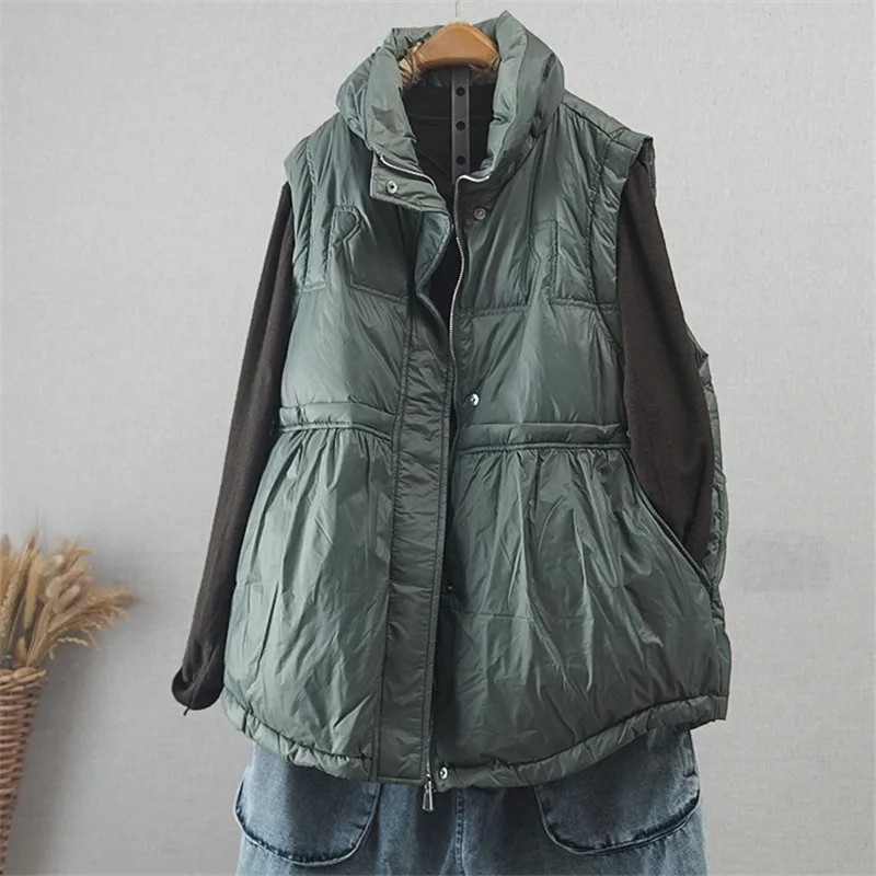 Para baixo casaco outono inverno mulher luz quente pato branco para baixo colete parkas senhoras sem mangas bigsize tanque jaqueta curto topos